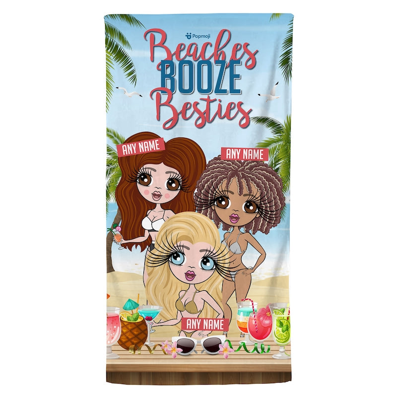 Multi Character Personalized Beaches, Booze & Besties Trip Beach Towel - 3 Women - Image 5