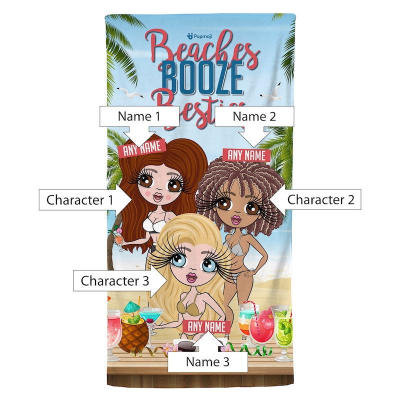 Multi Character Personalized Beaches, Booze & Besties Trip Beach Towel - 3 Women - Image 7
