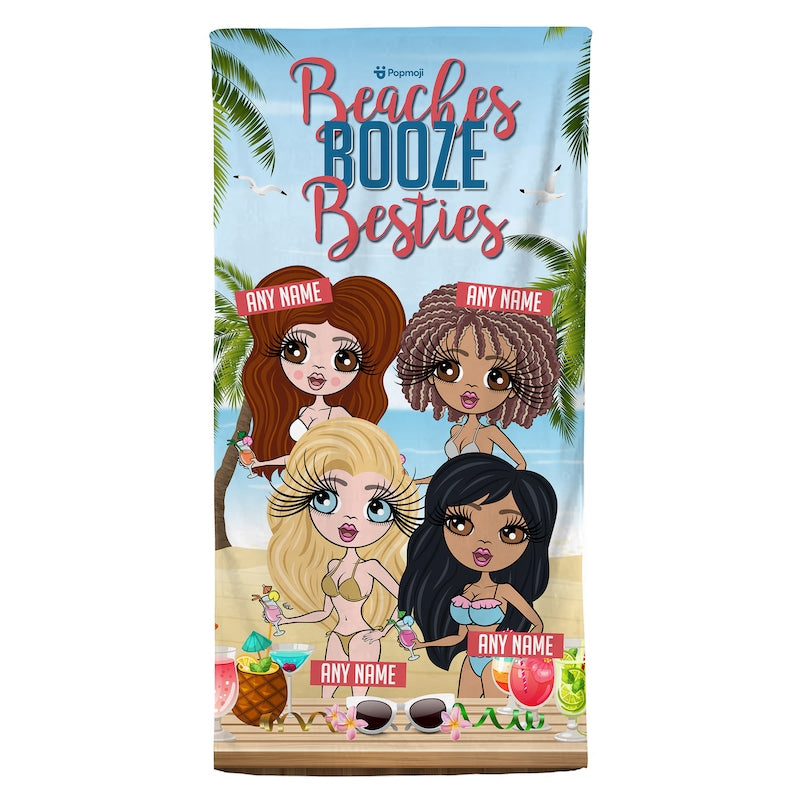 Multi Character Personalized Beaches, Booze & Besties Trip Beach Towel - 4 Women - Image 7