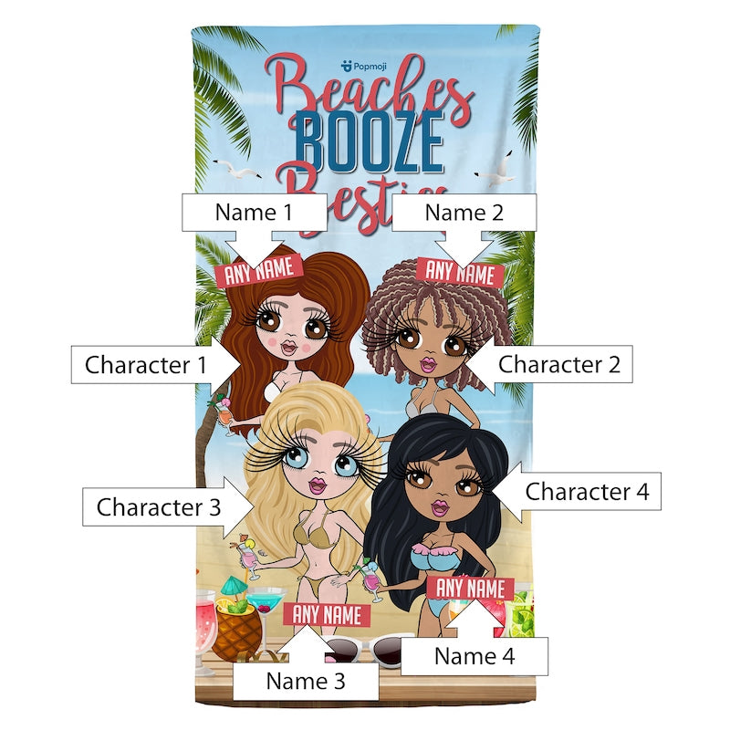 Multi Character Personalized Beaches, Booze & Besties Trip Beach Towel - 4 Women - Image 4