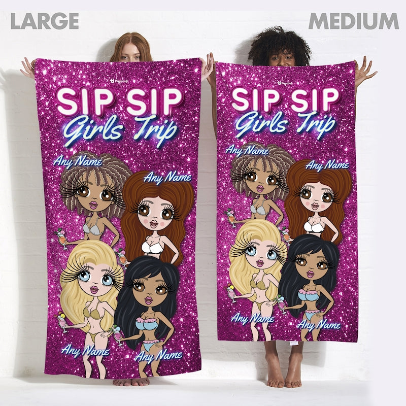 Multi Character Personalized Sip Sip Girls Trip Beach Towel - 4 Women - Image 6