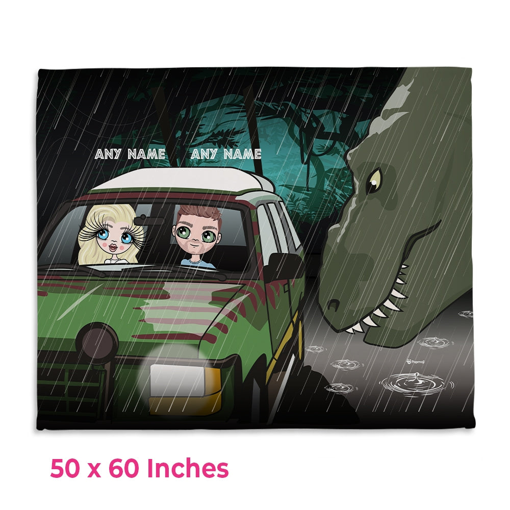 Multi Character Personalized Couples Dino Attack Fleece Blanket - Image 2