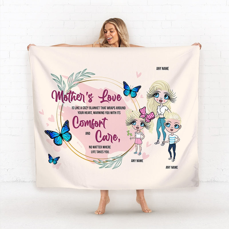 Multi Character Mother's Love Woman And 2 Children Fleece Blanket - Image 1