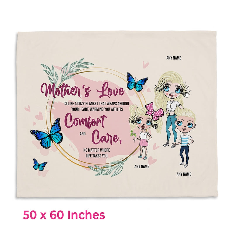 Multi Character Mother's Love Woman And 2 Children Fleece Blanket - Image 3