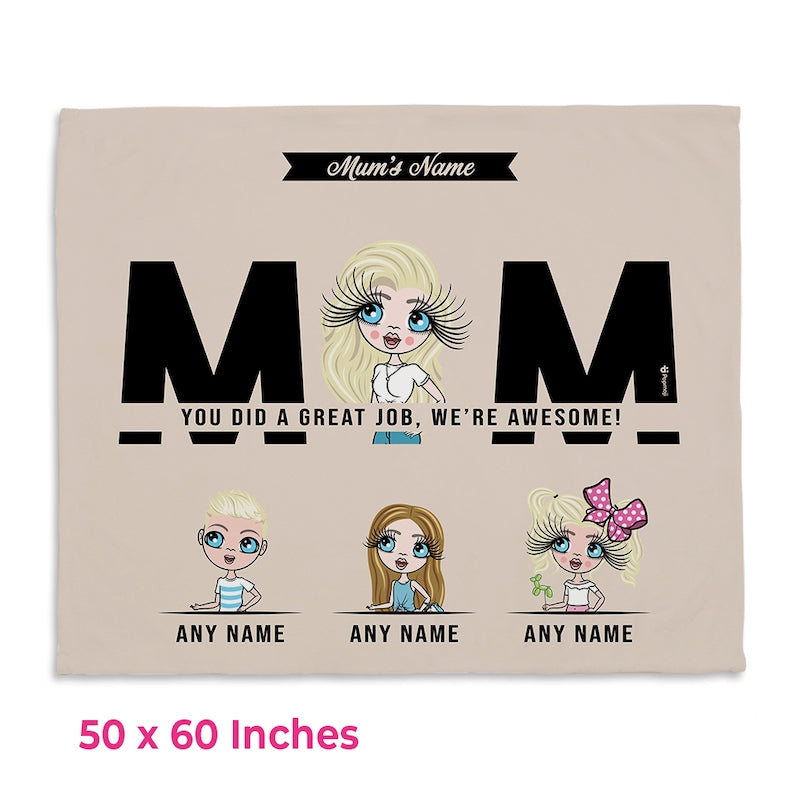 Multi Character Great Job Mom Woman And 3 Children Fleece Blanket - Image 2