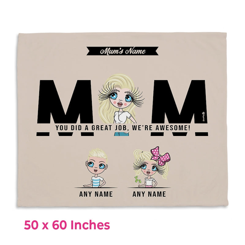 Multi Character Great Job Mom Woman And 2 Children Fleece Blanket - Image 3