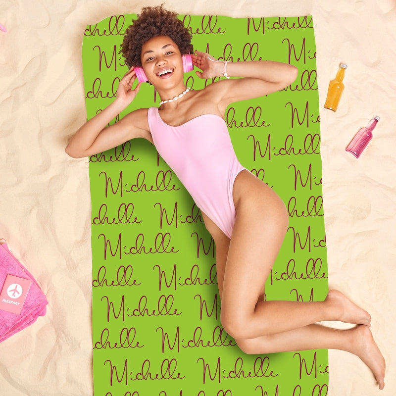 Personalized Name Script Green Beach Towel - Image 5