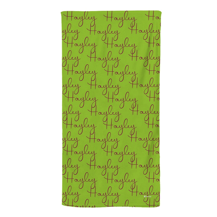 Personalized Name Script Green Beach Towel - Image 3