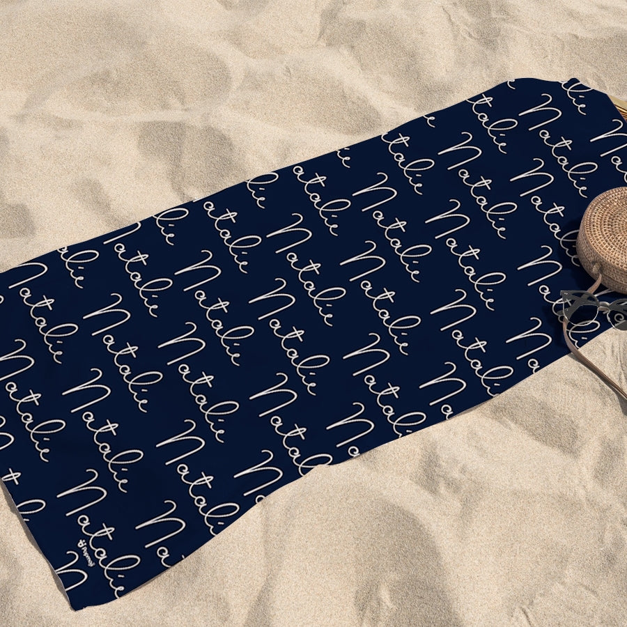 Personalized Name Script Navy Beach Towel - Image 5