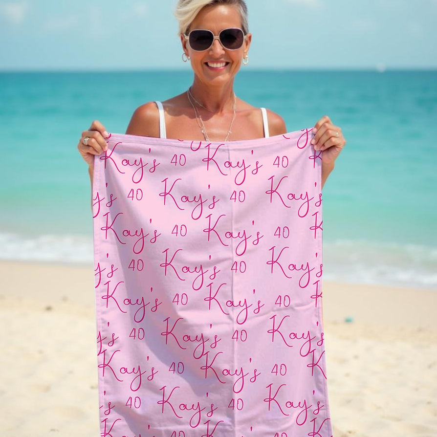 Personalized Name Script Light Pink Beach Towel - Image 4