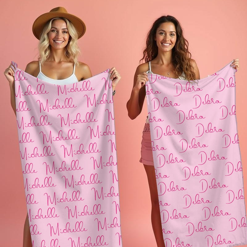 Personalized Name Script Light Pink Beach Towel - Image 2