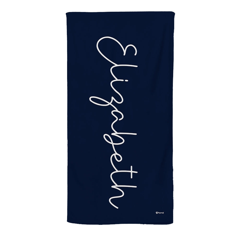 Personalized Name Signature Navy Beach Towel - Image 2