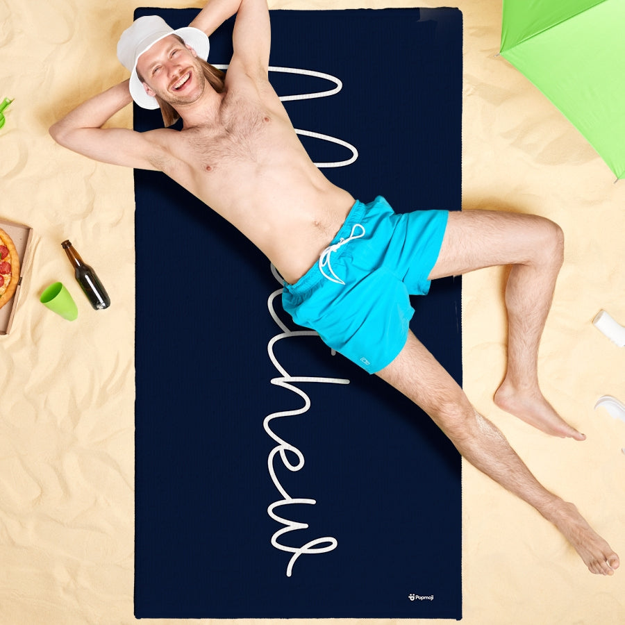 Personalized Name Signature Navy Beach Towel - Image 4