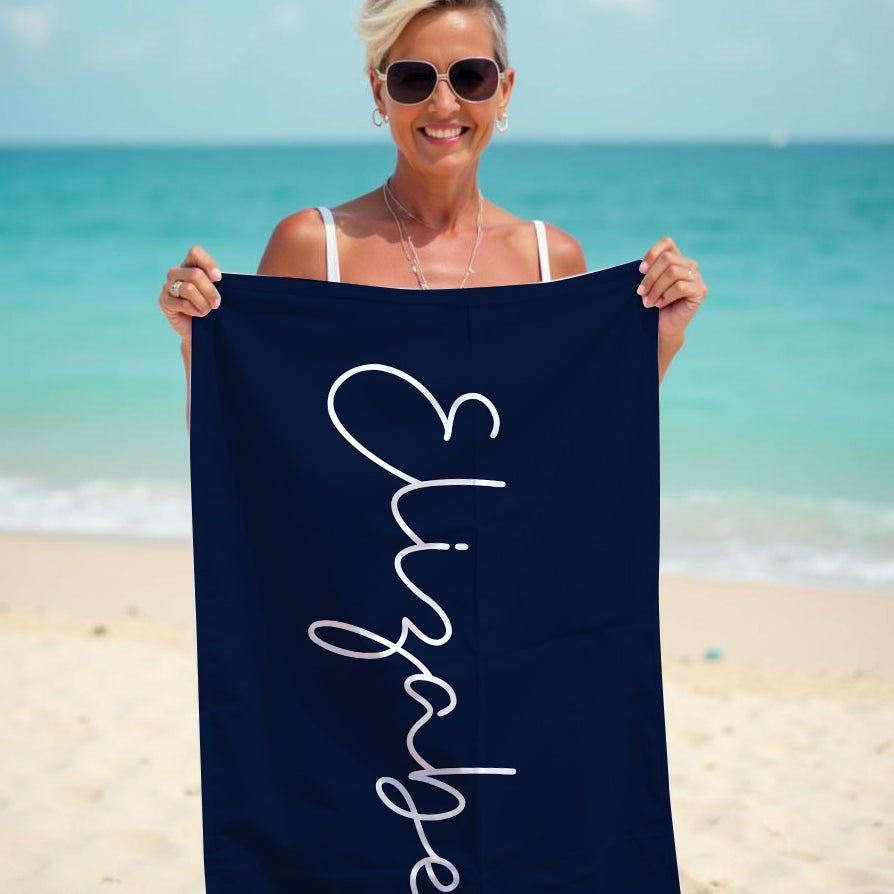 Personalized Name Signature Navy Beach Towel - Image 3