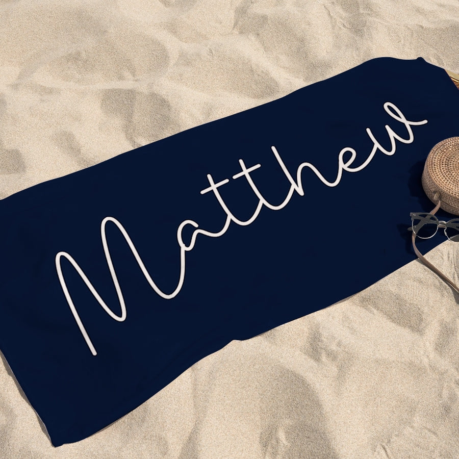 Personalized Name Signature Navy Beach Towel - Image 1