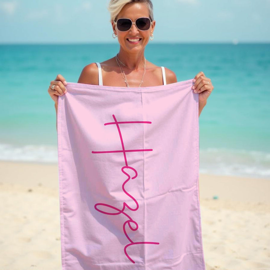 Personalized Name Signature Pink Beach Towel - Image 1