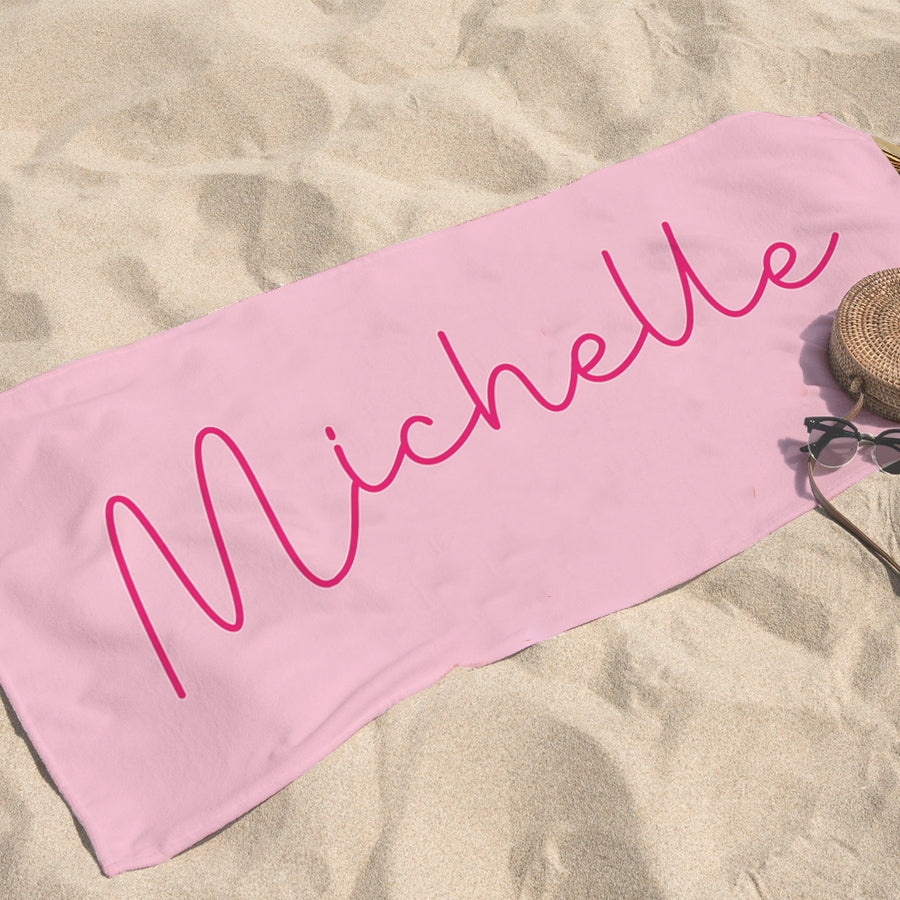 Personalized Name Signature Pink Beach Towel - Image 4