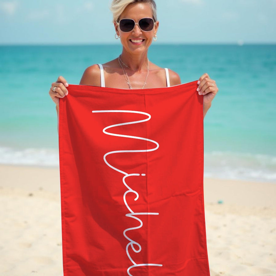 Personalized Name Signature Red Beach Towel - Image 2
