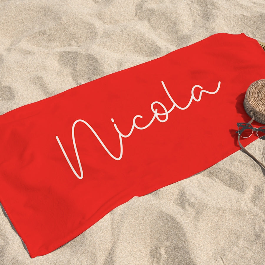 Personalized Name Signature Red Beach Towel - Image 1