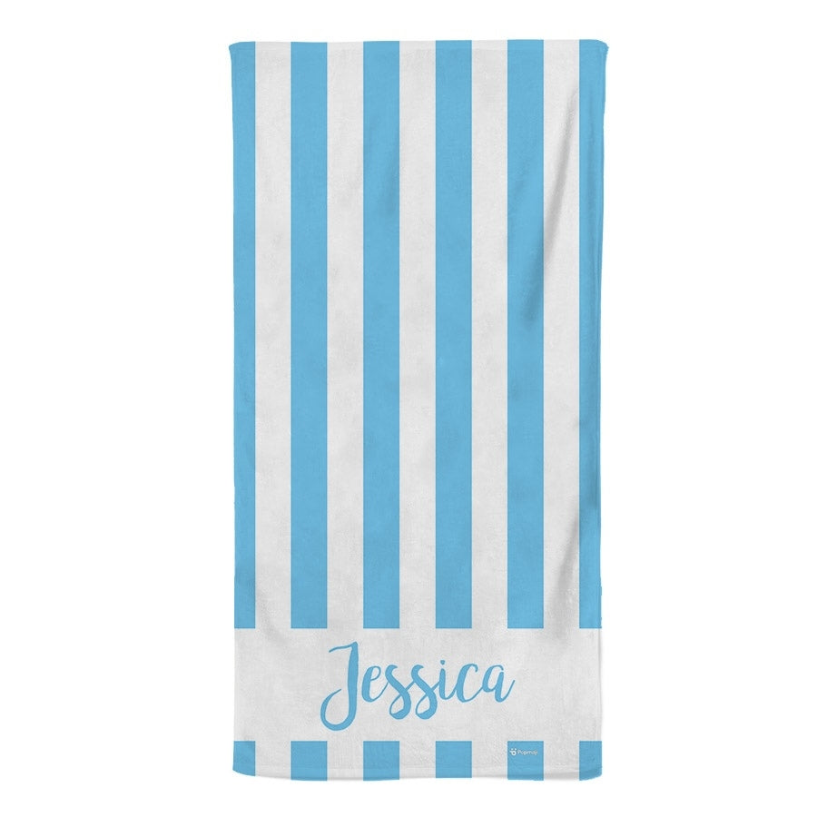 Personalized Name Stripe Blue Beach Towel - Image 4
