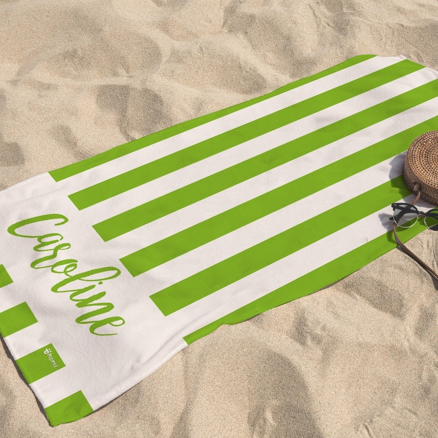 Personalized Name Stripe Green Beach Towel - Image 4