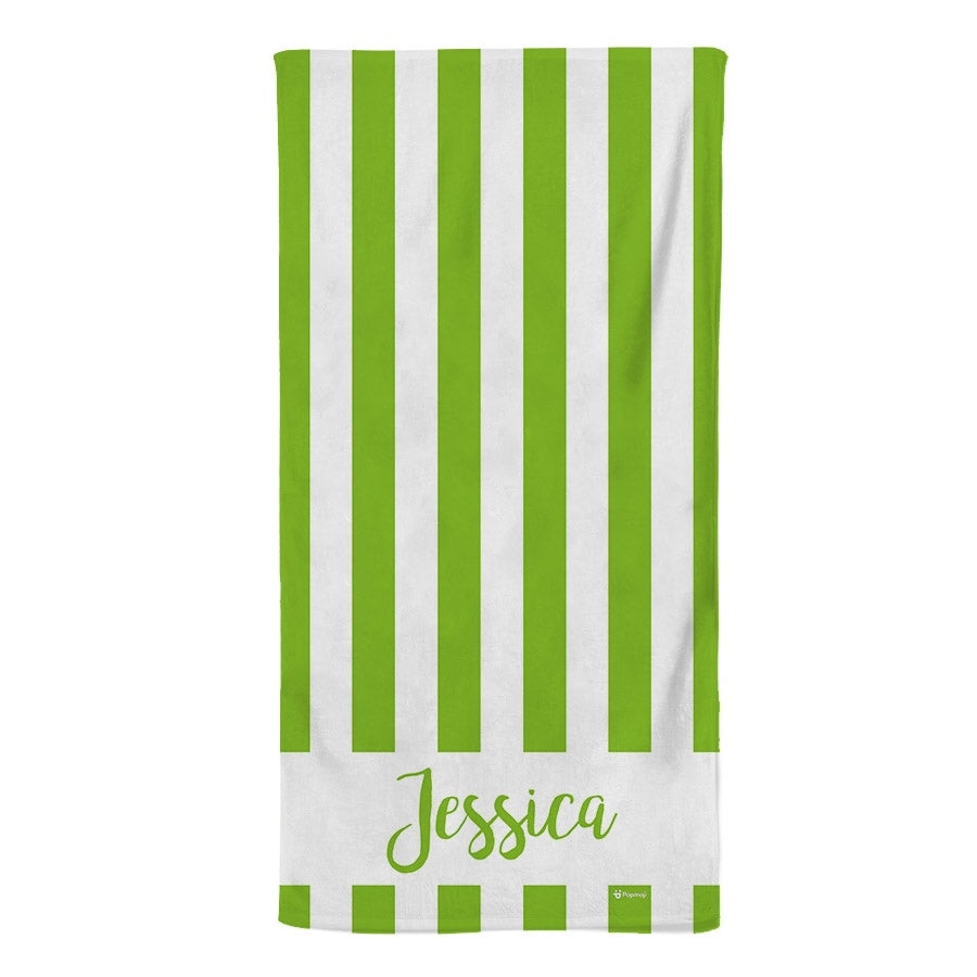 Personalized Name Stripe Green Beach Towel - Image 2
