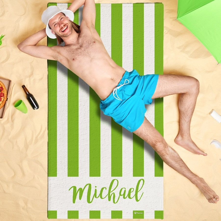 Personalized Name Stripe Green Beach Towel - Image 5