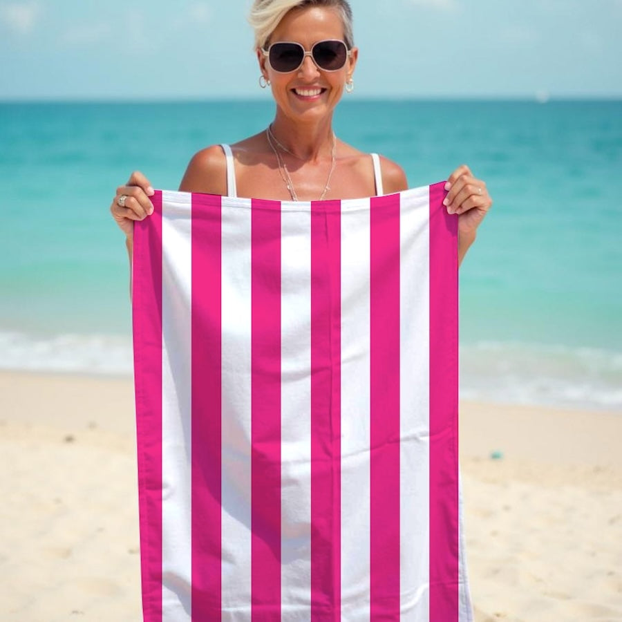 Personalized Name Stripe Pink Beach Towel - Image 3