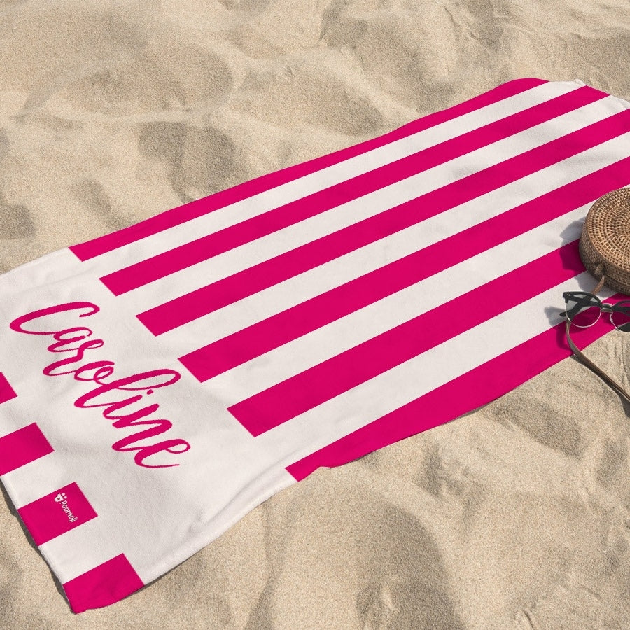 Personalized Name Stripe Pink Beach Towel - Image 5