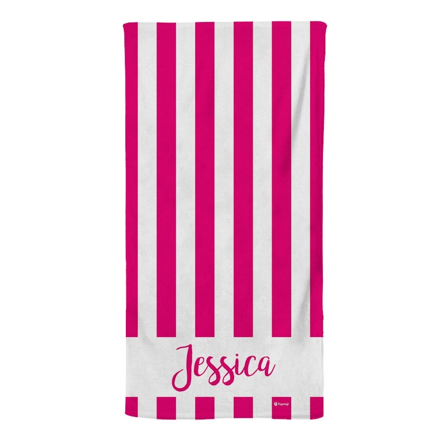 Personalized Name Stripe Pink Beach Towel - Image 2