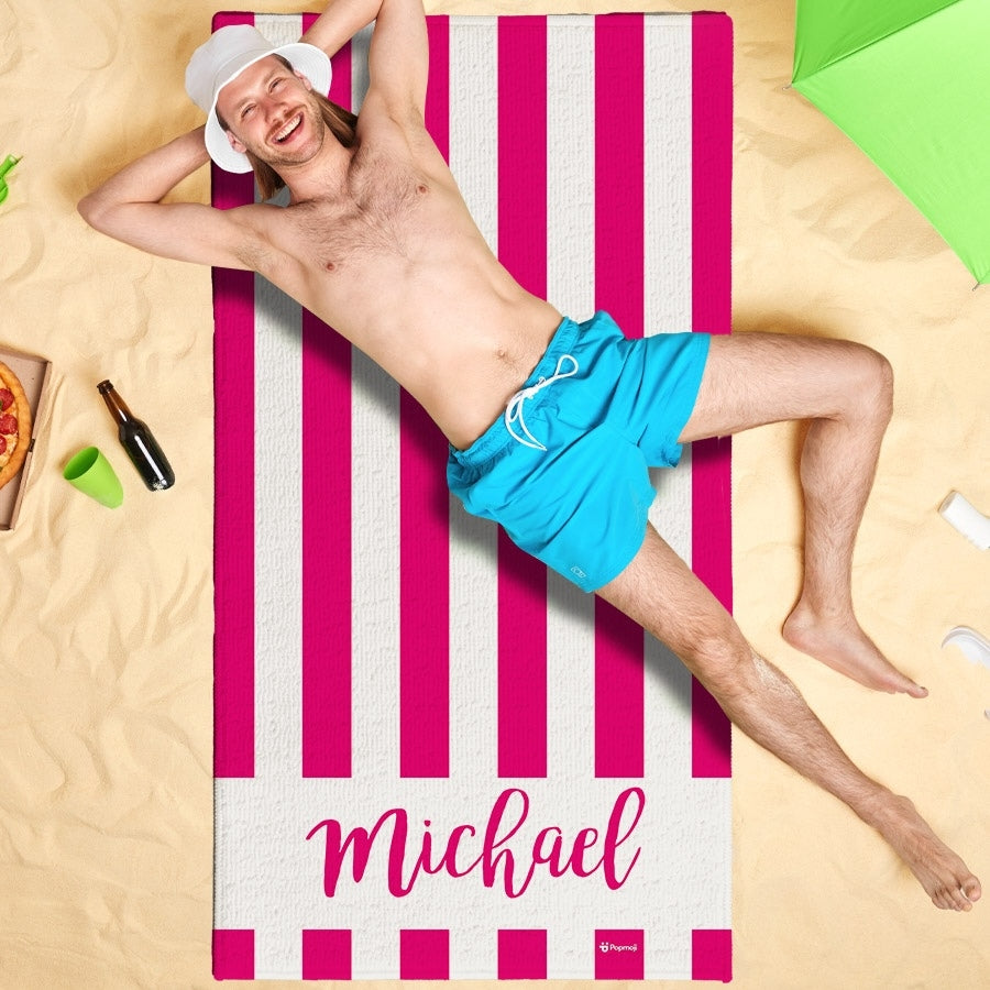 Personalized Name Stripe Pink Beach Towel - Image 4