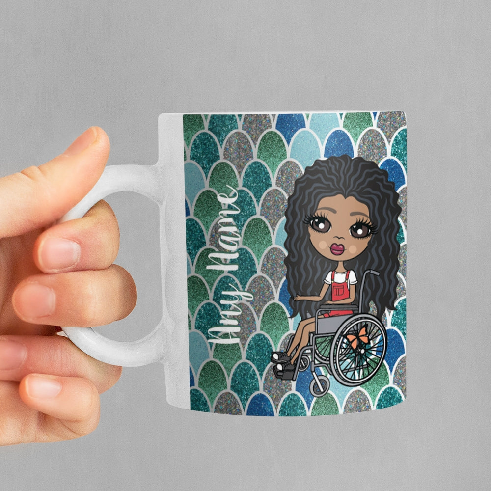 Girls Personalized Wheelchair Mermaid Glitter Effect Mug