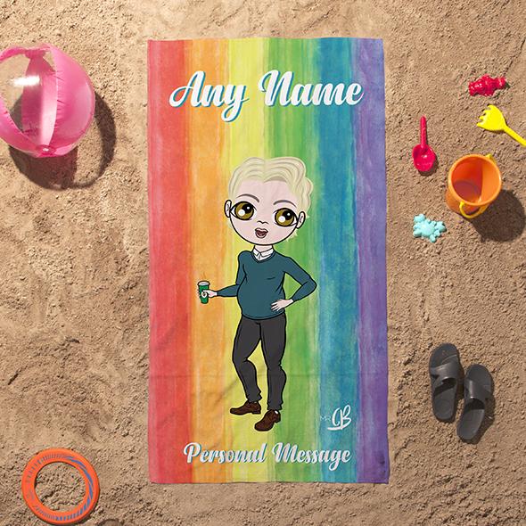 Mens Personalized Rainbow Beach Towel