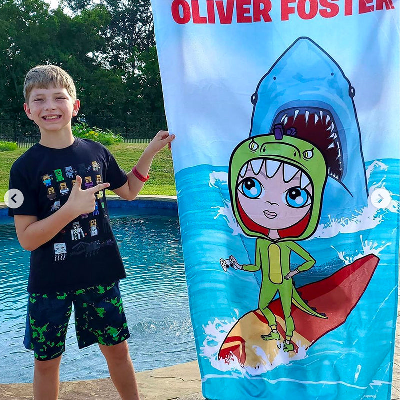 Boys Personalized Shark Attack Beach Towel