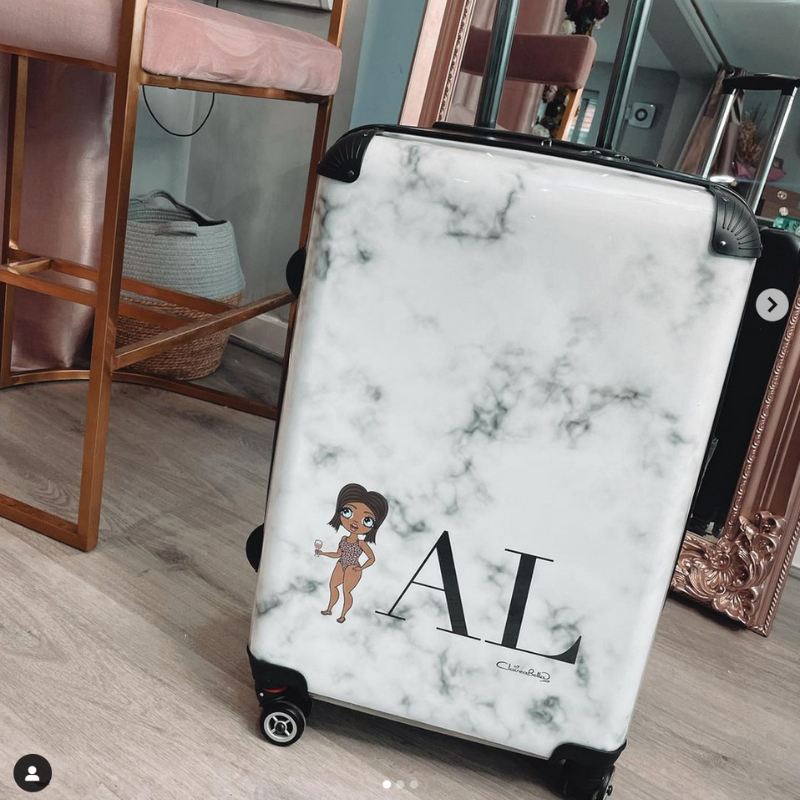 Womens Personalized The LUX Collection White Marble Suitcase