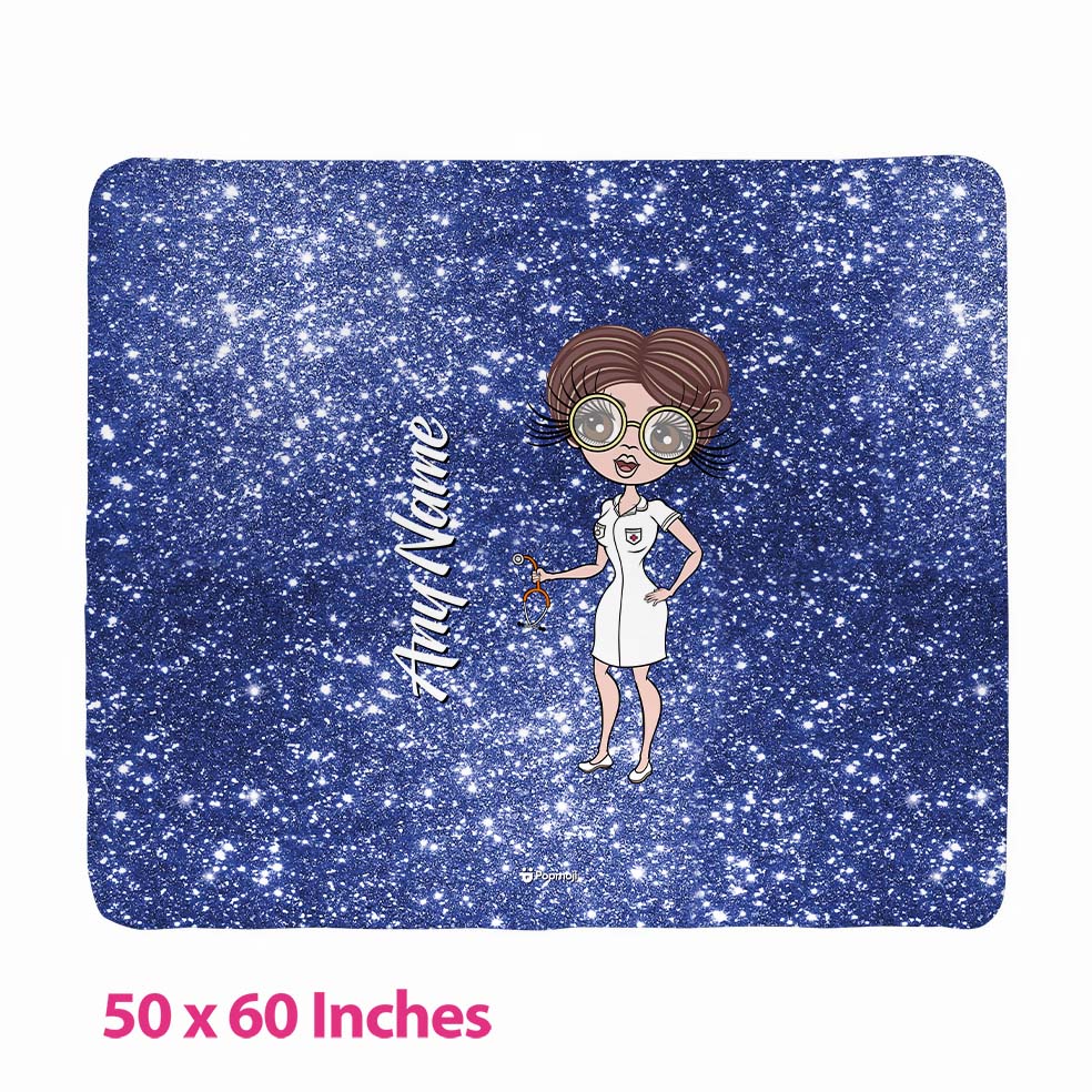 Womens Personalized Nurse Glitter Effect Fleece Blanket
