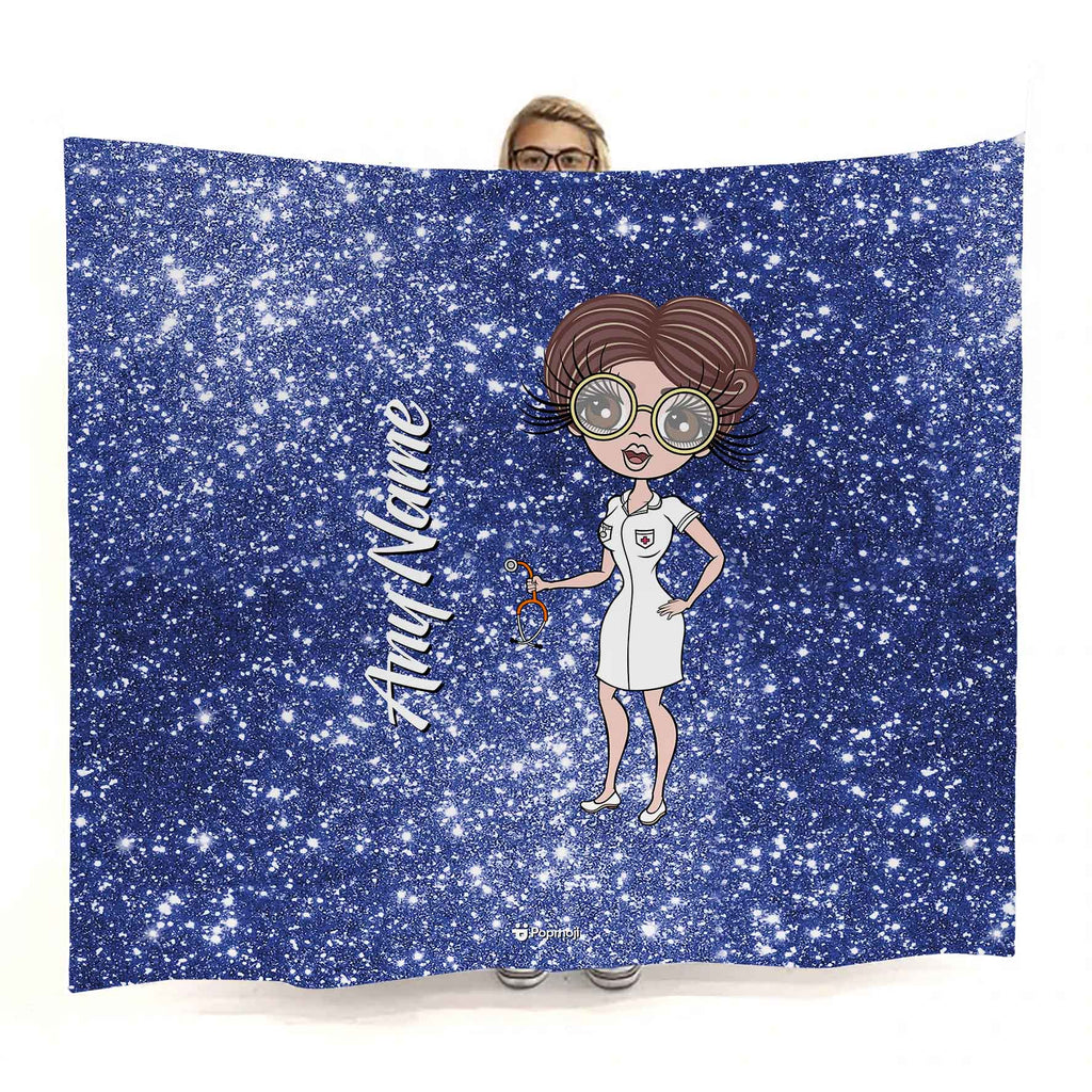 Womens Personalized Nurse Glitter Effect Fleece Blanket
