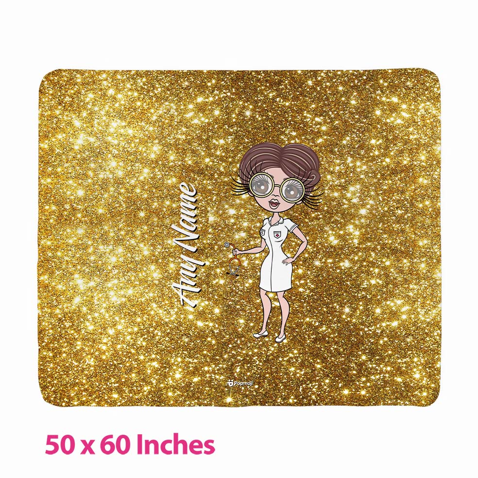 Womens Personalized Nurse Glitter Effect Fleece Blanket