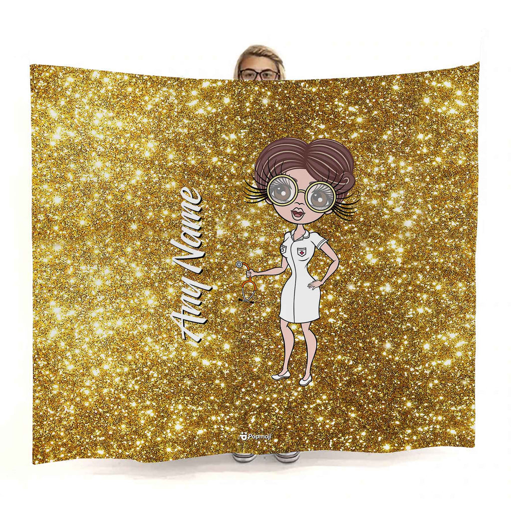 Womens Personalized Nurse Glitter Effect Fleece Blanket