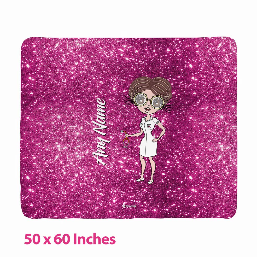 Womens Personalized Nurse Glitter Effect Fleece Blanket