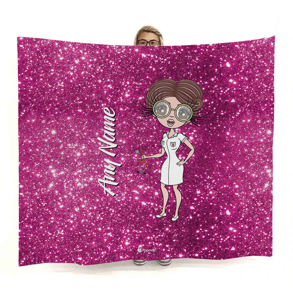 Womens Personalized Nurse Glitter Effect Fleece Blanket