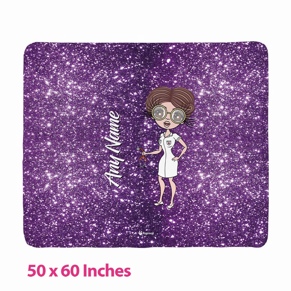 Womens Personalized Nurse Glitter Effect Fleece Blanket