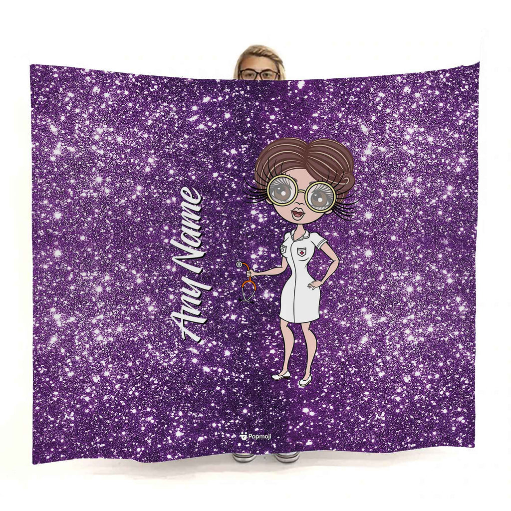 Womens Personalized Nurse Glitter Effect Fleece Blanket