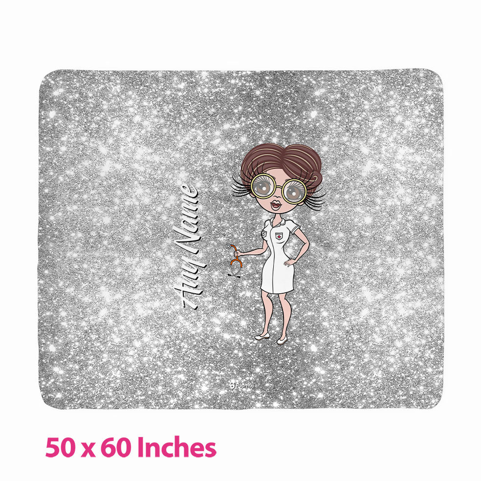 Womens Personalized Nurse Glitter Effect Fleece Blanket