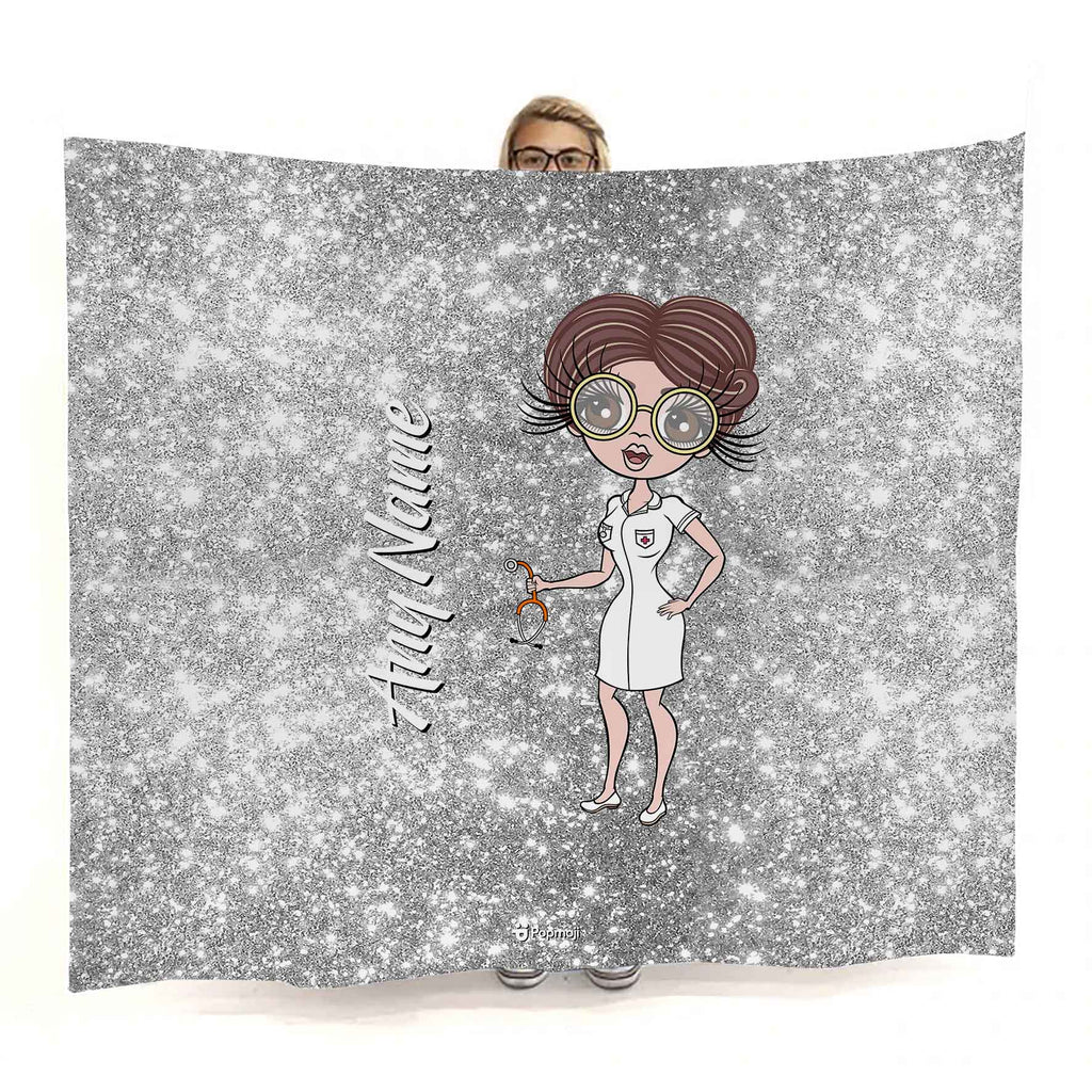 Womens Personalized Nurse Glitter Effect Fleece Blanket