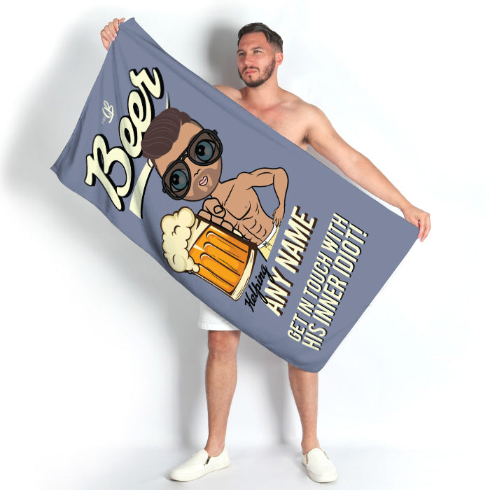 Mens Personalized Beer Idiot Beach Towel