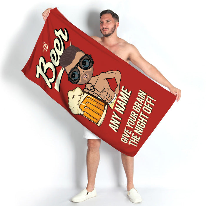 Mens Personalized Beer Brain Beach Towel