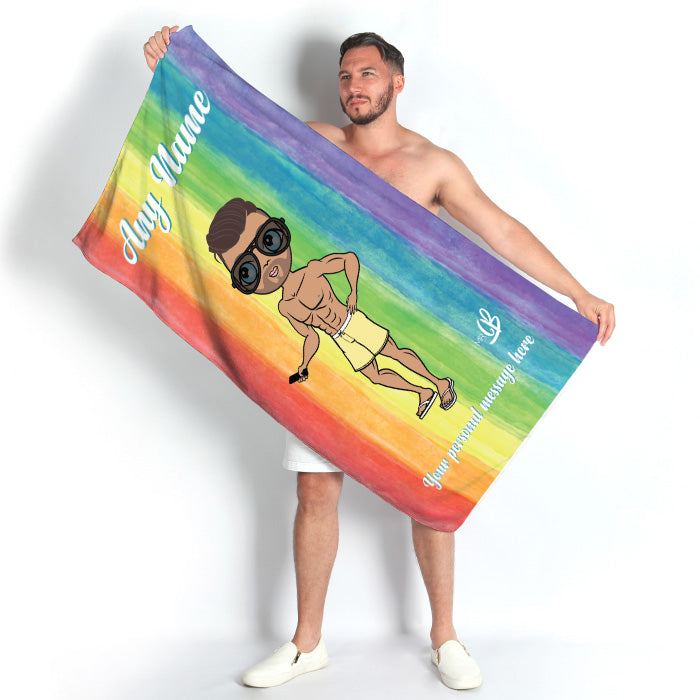 Mens Personalized Rainbow Beach Towel
