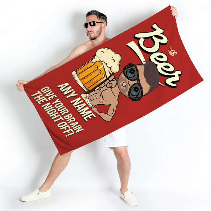 Mens Personalized Beer Brain Beach Towel