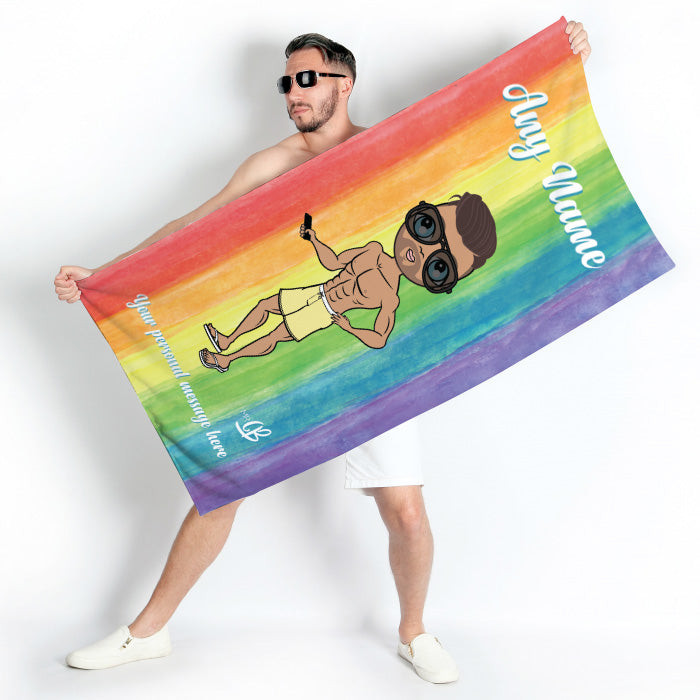 Mens Personalized Rainbow Beach Towel